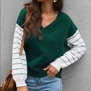 Gaovot Green and White Striped Sweater Size XL